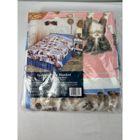 Owen Kitty Cat Fashion Print Blanket Fits Full & Twin Size Beds 72" X 90" 50% Po - Picture 2 of 6
